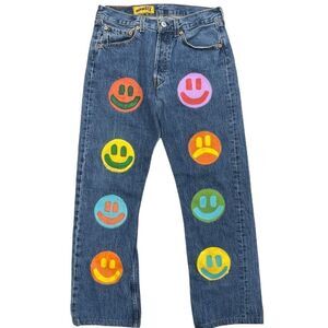 Vintage Urban Renewal Hansel Smiley Face Hand Painted Jeans 28 HP🎉